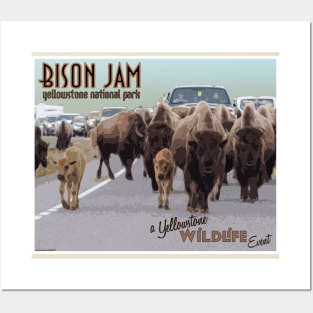 Bison Jam in Yellowstone National Park retro travel poster image Posters and Art